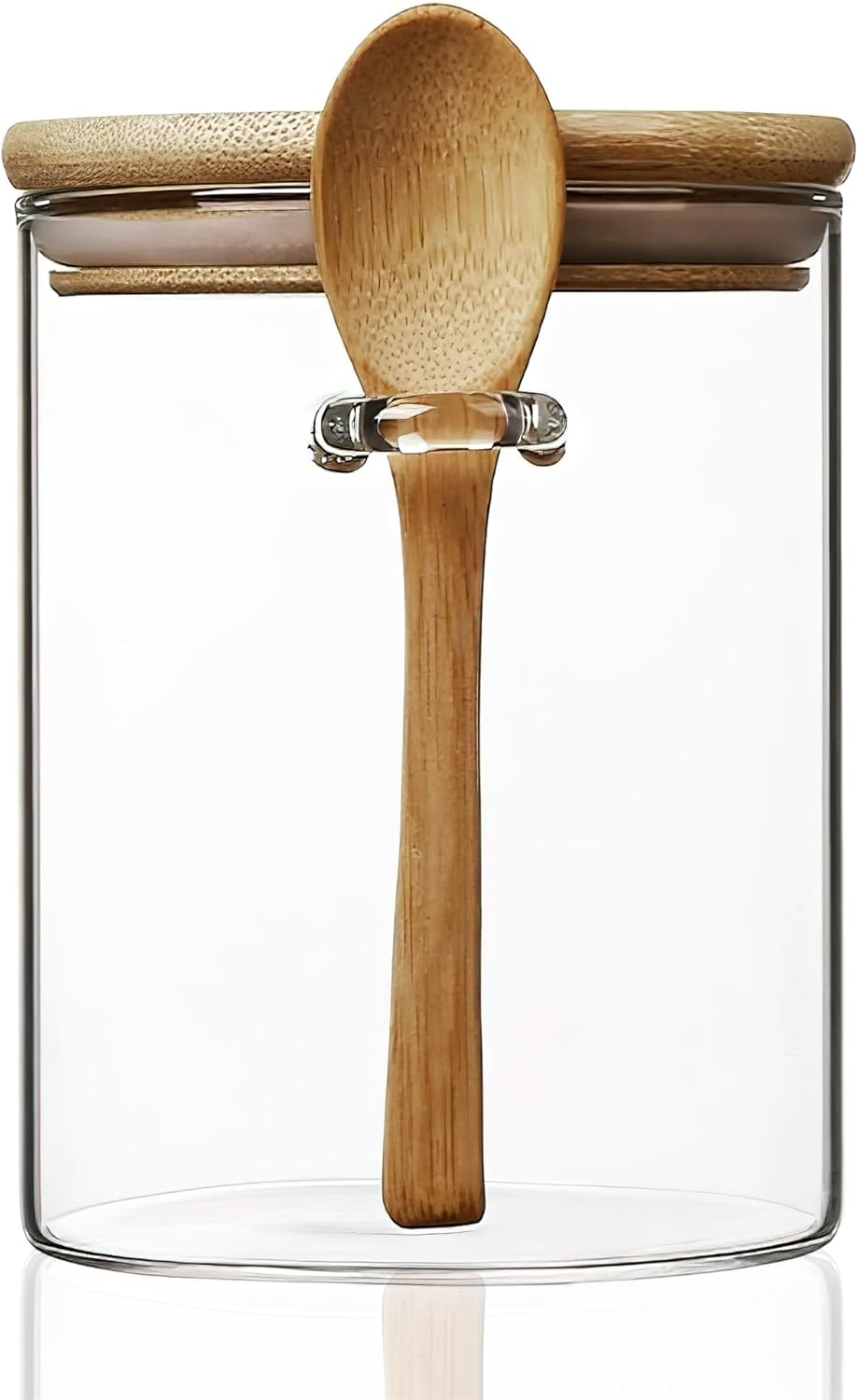 15 oz/450 ml Glass Storage Canister with with Airtight Lid, Cute Clear Decorative Container Jar with Wooden Spoon for Coffee Spice Candy Salt Cookie Condiment Sugar Matcha Tea Overnight Oats