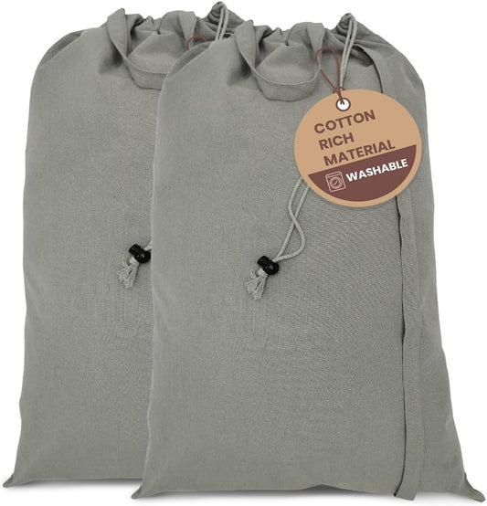 LFH Home Cotton Canvas Large Laundry Bag with Handle, Heavy Duty Drawstring Closure Washable Laundry Bags, School Travel, Home, Hotel, College Dorm, Organizer Sack, Toys Clothes 20x30 (Pack of 2)-Grey