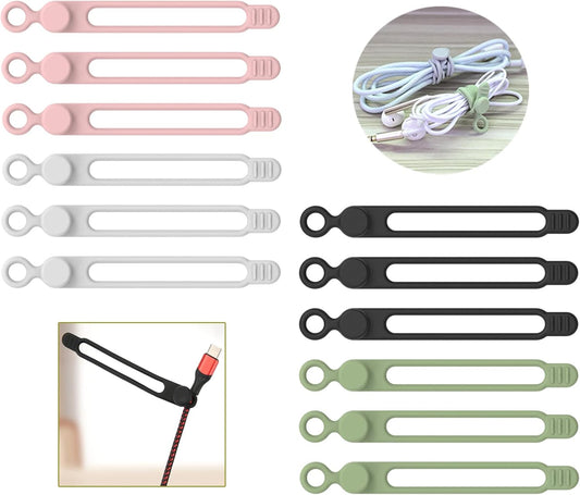 [12Park]UMUST Silicone Cable Ties, Reusable Cable Management Organizer, Cord Tie,Multipurpose Elastic Cord Organizer for Bundling and Fastening Cable Cords Wires(black,white,pink,green)