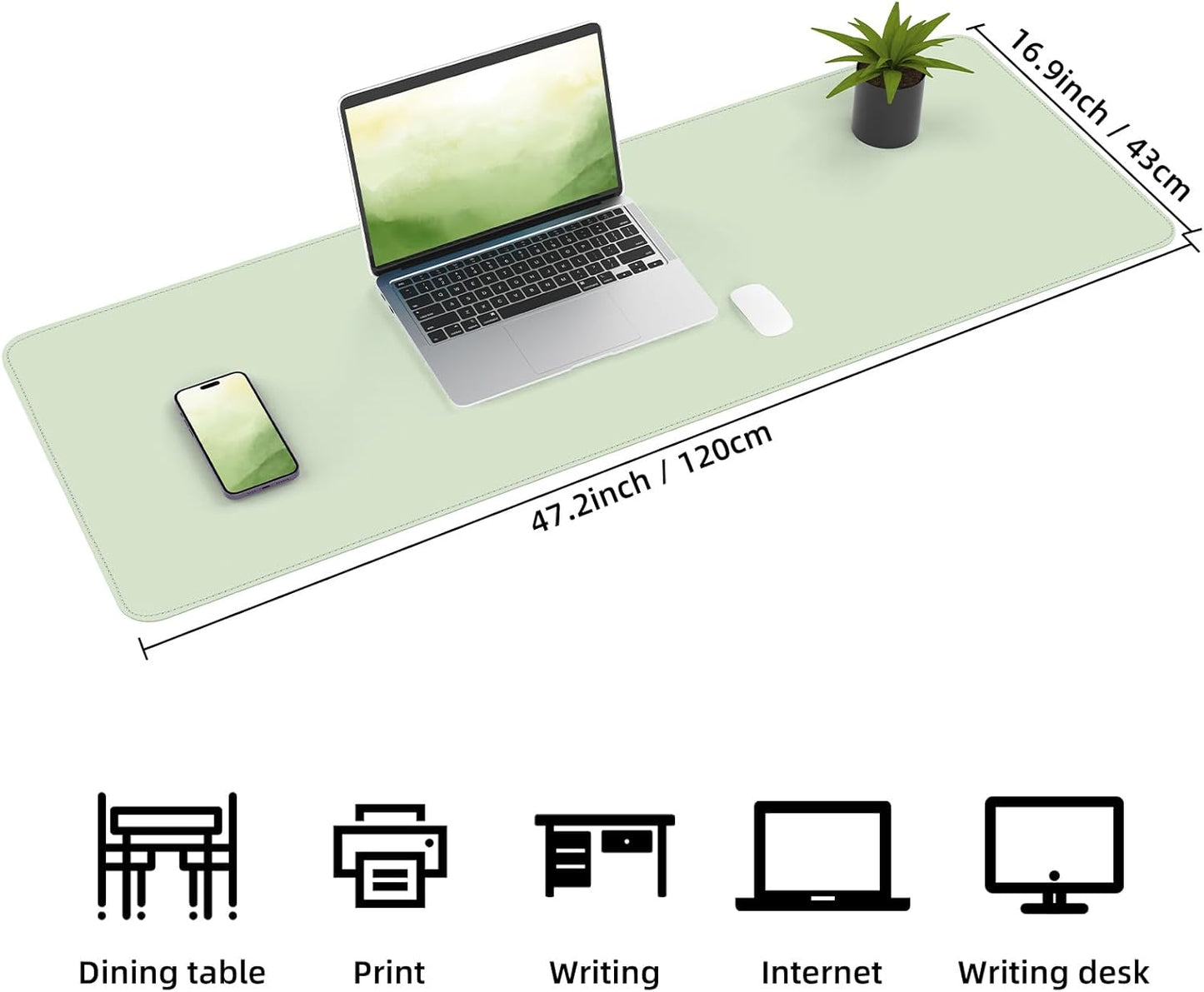 Leather Desk pad Protector, Large Desk mat with Natural Cork & PU Leather,Mouse pad,Non-Slip Office Desk Mat,Waterproof Desk Writing Pad for Office and Home (47in*17in, Light Green)