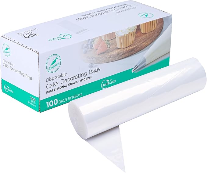 Keenpioneer 18-Inch Biobased Disposable Piping Bags, Plant Based Cake Decorating Pastry Bag - Pack of 100