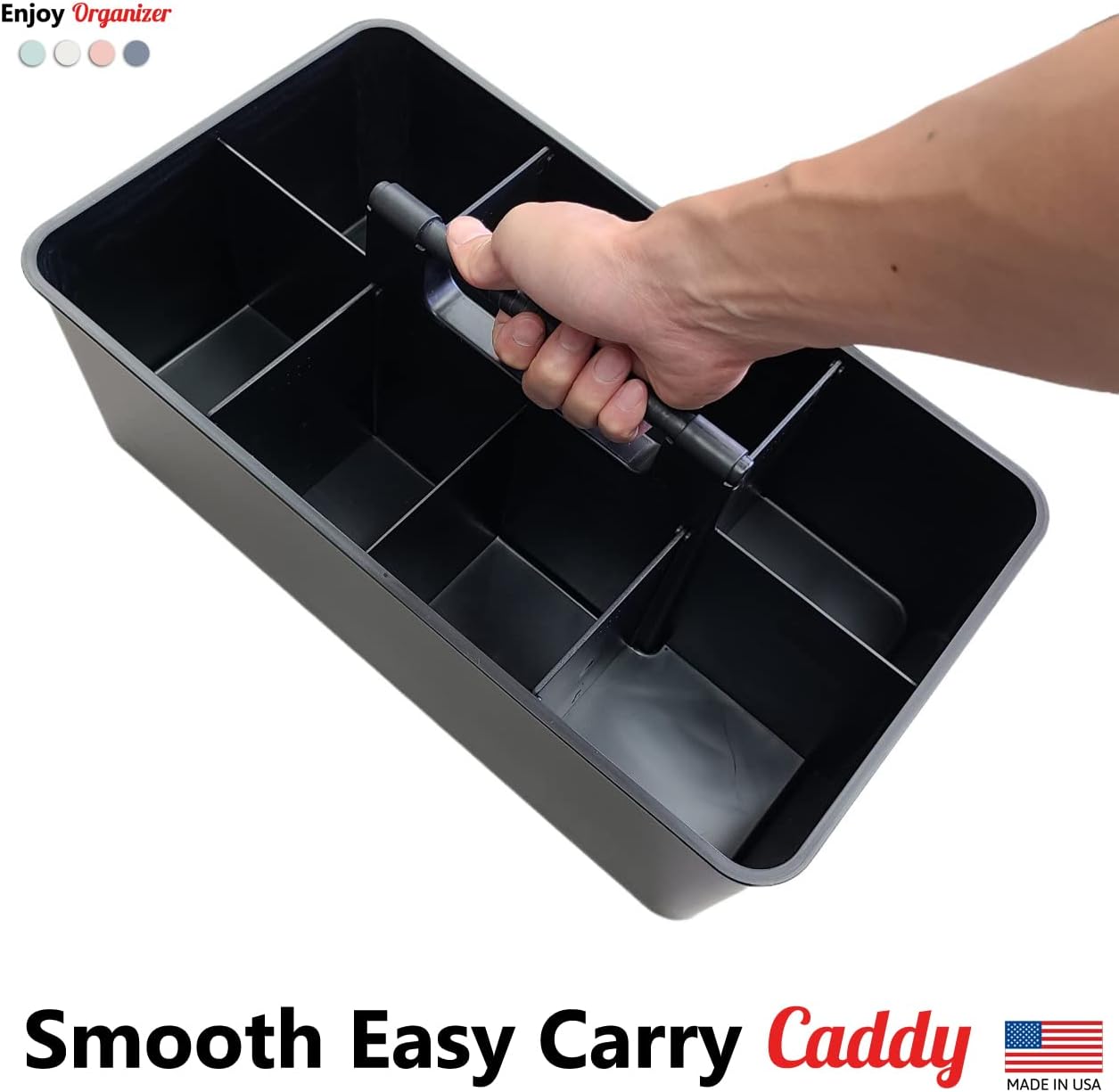 Enjoy Organizer- Commercial Large Portable Caddy Stackable Carry Caddy, Black, Carrier for Cleaning Supplies, Tools, All-Purpose Carry Caddy Made In USA (Black)