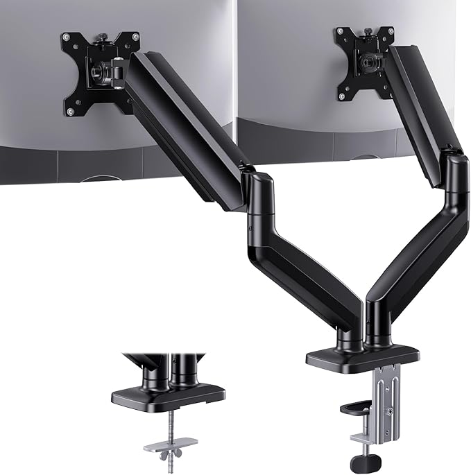 HUANUO Dual Monitor Mount, Mounts 2 Screens Up to 32 Inch, Holds 22 lbs per Arm, Dual Monitor Stand with Excellent Design, Height-Adjustable, Tilt, Swivel & Rotate, VESA Standard 75mm or 100mm