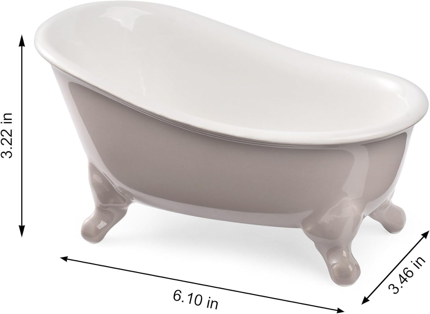 6.1" Vintage Ceramic Mini Decorative Clawfoot Bathtub Bar Soap Dish, Kitchen Sponge Holder and Shower Tray for Bathroom, 1 Pack (Taupe)