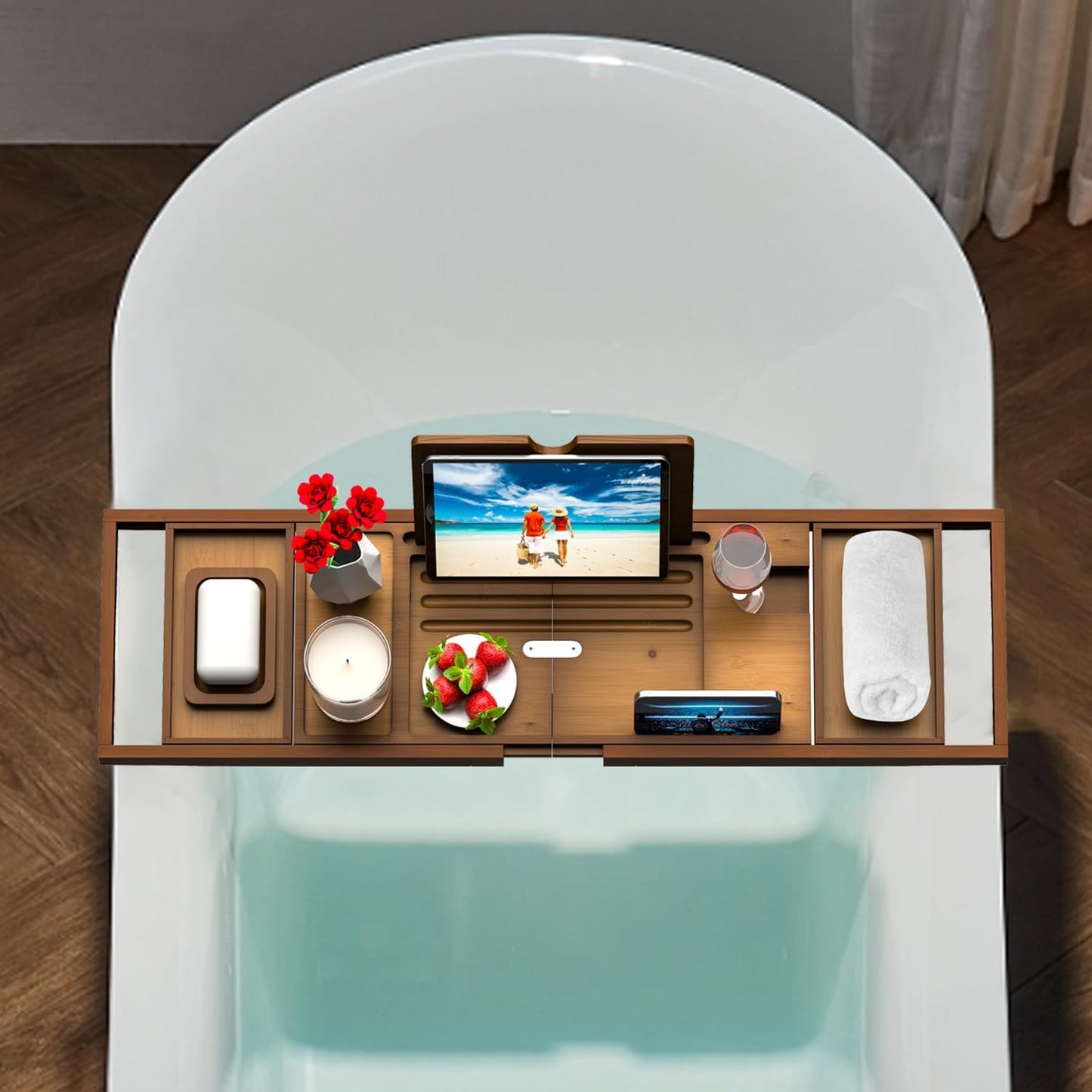 Premium Bathtub Tray Caddy - Bath Table Tray for Bathtub - Bath Tub Tray Table for Bathtub, Expandable Size, Fits Most Bath Tubs