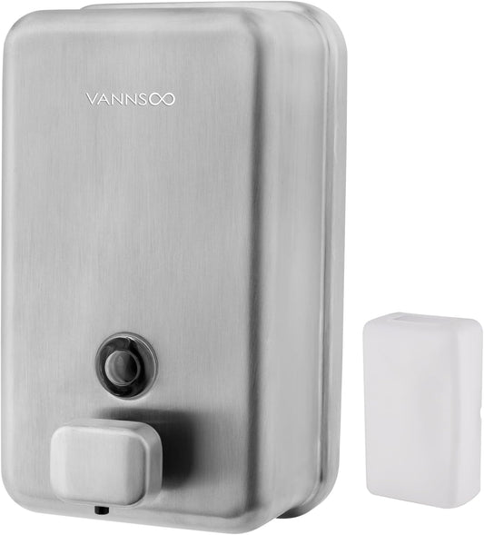 Wall Mounted Soap Dispenser Bathroom, 1100ml 37oz Commercial Stainless Steel Liquid Soap Dispenser Wall Mount (Vertical Brushed)