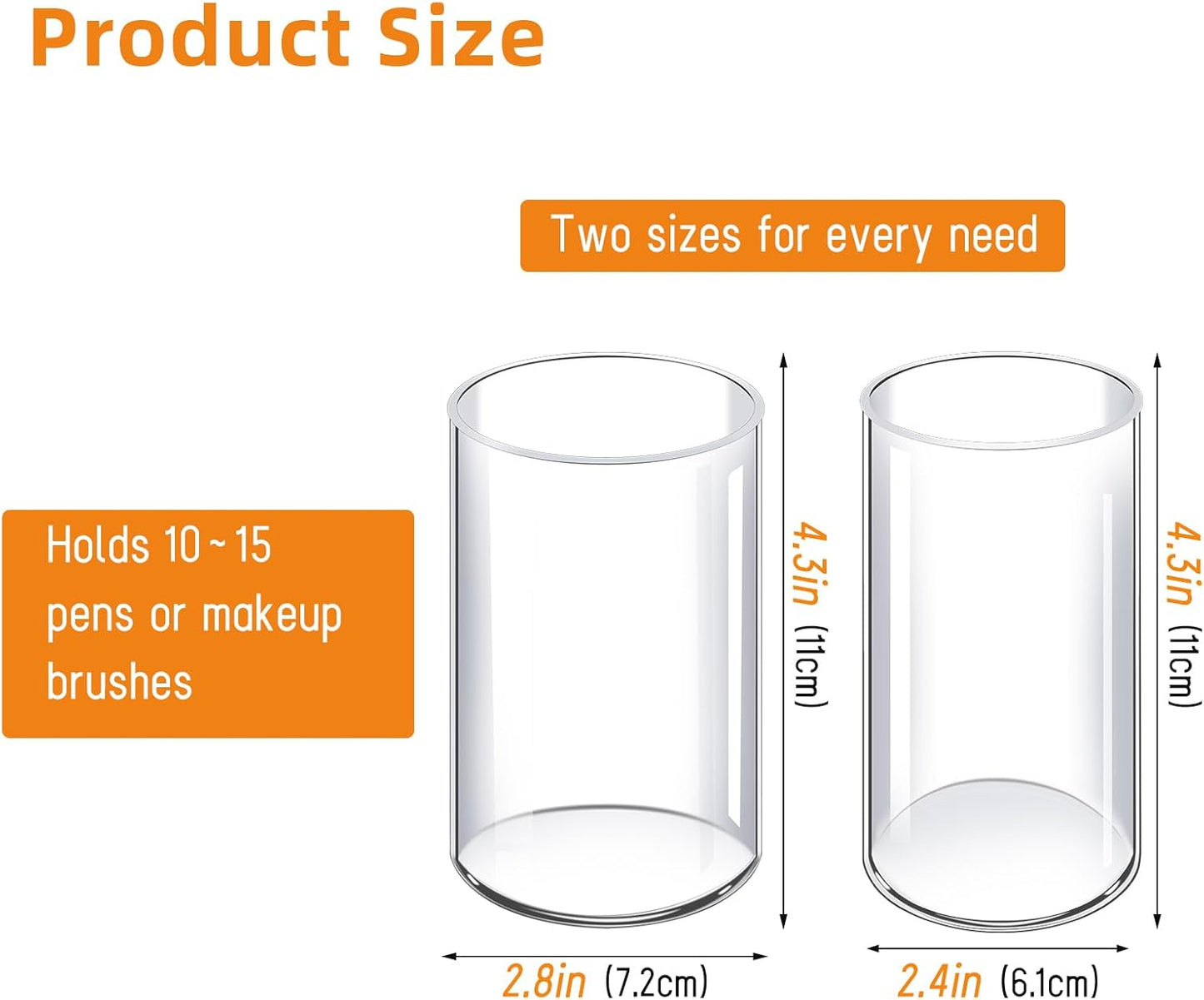 Acrylic Pen Holder 4 Pack, Acrylic makeup brush holder, Clear Pen Cup, Acrylic Cylinder Perfect for Desk organizer, Cylinder