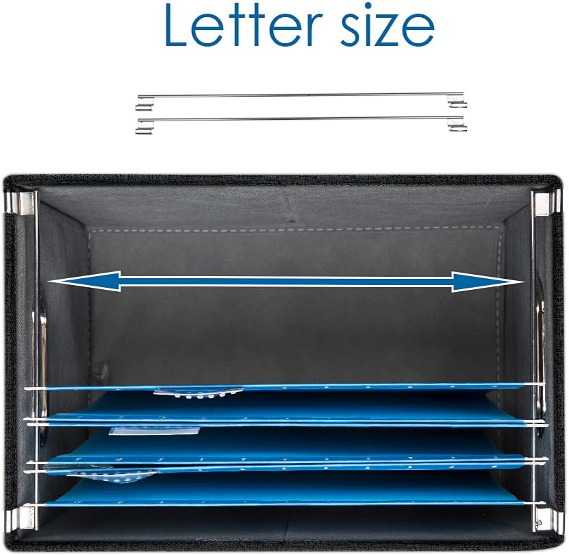 PRANDOM File Organizer Box - Set of 4 Collapsible Decorative Linen Filing Storage Hanging File Folders with Lids Office Cabinet Letter Size Black (14x9.3x10.8 inch)