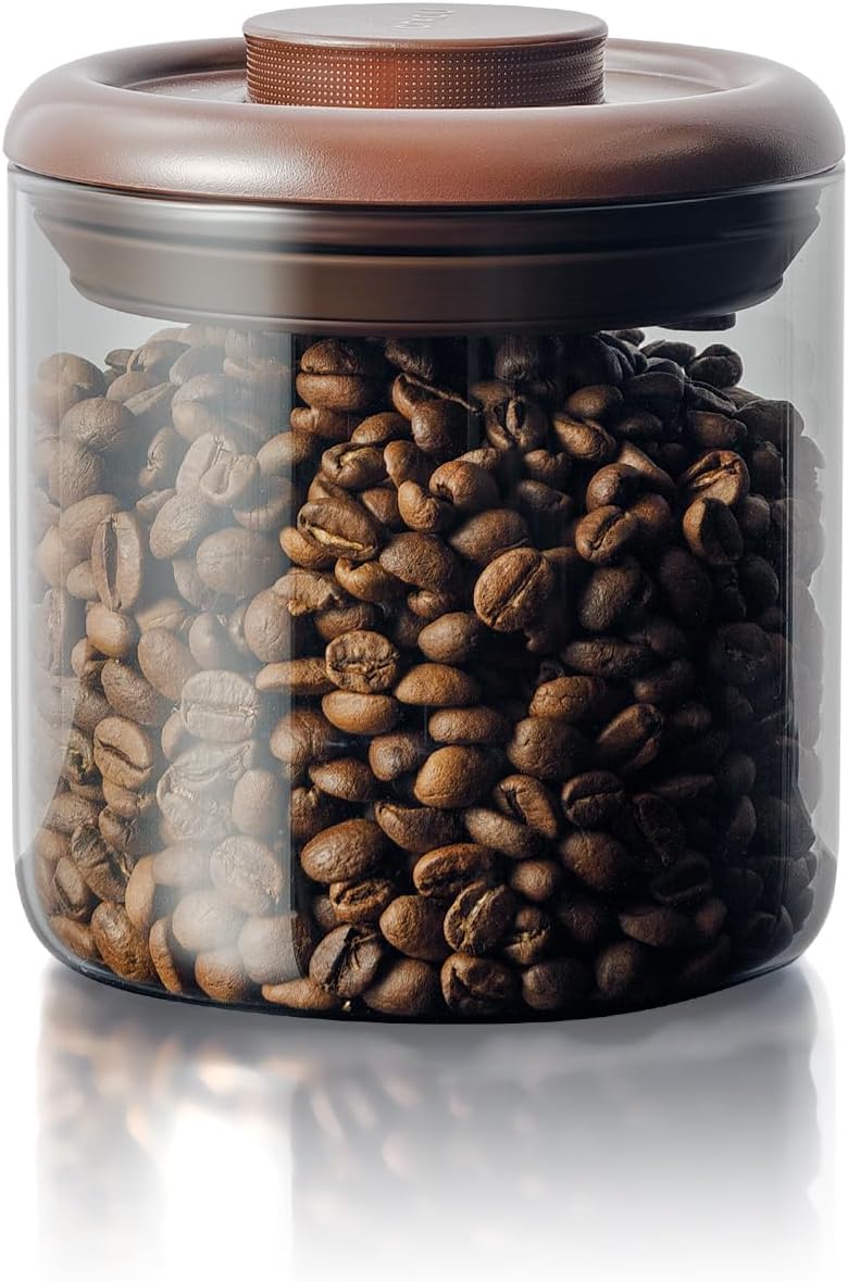 Borosilicate Glass Air Tight Coffee Grounds Container 600 ml – Pop Top Coffee Canister with One-Way CO₂ Valve, 7 oz Coffee Storage Container, UV Protection