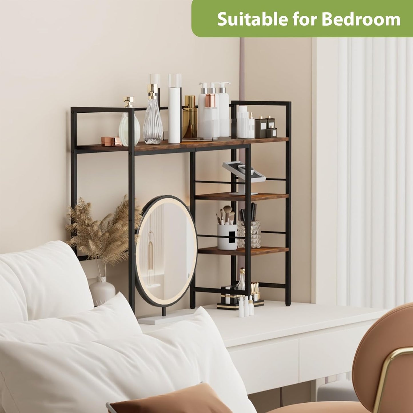 Desk Shelf, 38.5 Inch Desk Hutch for Computer Monitor, Computer Desktop Bookshelf Storage Rack Adjustable Desk Hutch Top Only, 3 Tier Desk Organizer Shelf for Office Home, Rustic