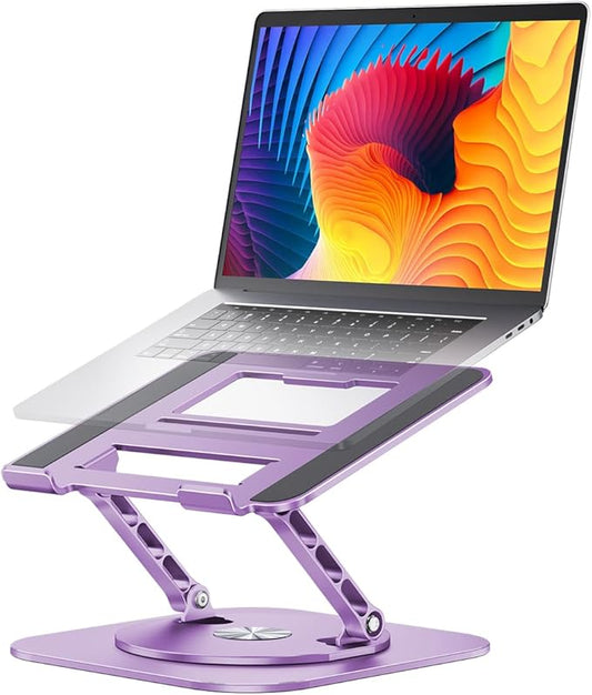 Adjustable Laptop Stand with 360 Rotating Base, Computer Ergonimic Foldable Laptop Riser for Desk Compatible with MacBook Pro/Air Notebook up to 16 Inches, Purple
