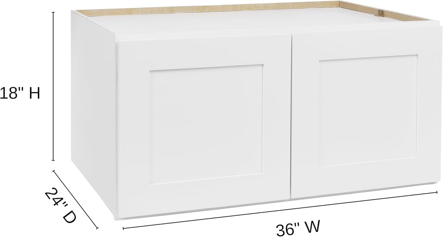 White Shaker Wall Cabinet - Ready to Assemble, Perfect for Kitchen, Laundry, and Bathroom Storage - 36”W x 18”H x 24”D