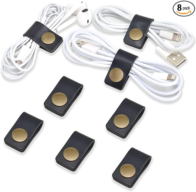 CAILLU Cord Organizer,Cord Keeper,Cable Organizer USB Holder,Cable Straps,Earbud case,wrap Headphone,Headset Winder,Earphone Clips Ties,stocking stuffers for men Gifts Leather