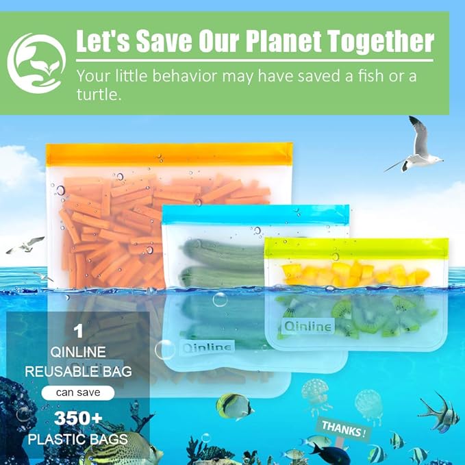 Reusable Food Storage Bags - 24 Pack Freezer Extra Thick Leakproof Lunch Bag - 8 Gallon 8 Sandwich 8 Snack Bags