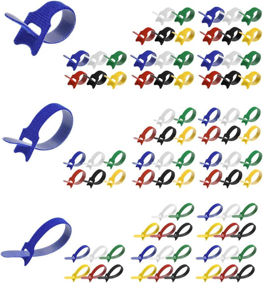 Reusable Hook and Loop Assorted (90-Pack), Assorted Color Self Gripping Multicolor Fastening Cable Ties - Multipurpose Microfiber Cloth Assorted Cable Organizer Ties