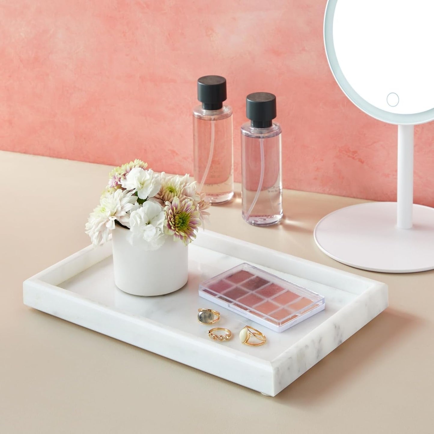 Juvale Large Marble Vanity Tray - Jewelry & Cosmetic Organizer with Drawer Organizer - Bathroom Display with Soap Tray - Home Accent Piece with Marble Decor - 11.7 x 7.7 x 1.1 in White