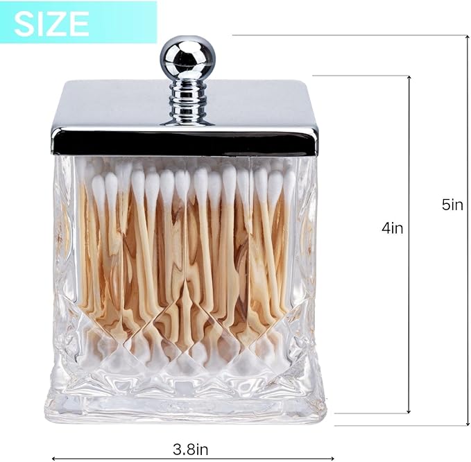 Qtip Holder,15Oz Clear Glass Apothecary Jars with Silver Lids for Bathroom Organization & Desk Storage,Thick Glass Apothecary Jars for Q-Tips,Cotton Rounds,Jewelry,Candy,Square