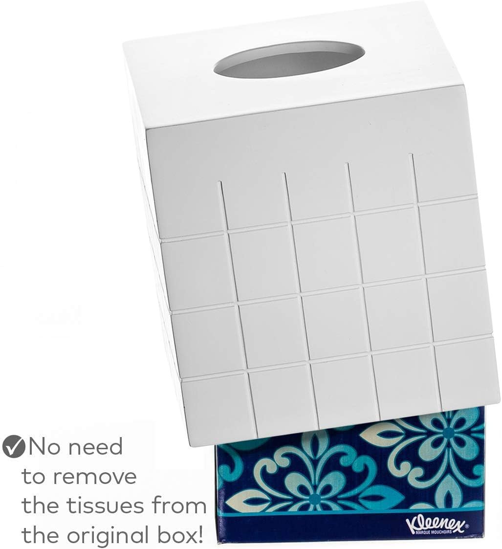 Creative Scents Polar White Tissue Box Cover Square – Decorative Tissue Holder for Bathroom, Tissue Box Holder with Wide Opening - White Bathroom Accessories