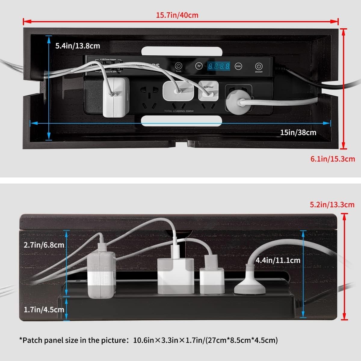 Large Cable Management Box-Stylish Wire Organizer, Wire Concealer and Wire Management Box-Wire Management Box with Protective Sleeve (Brown)