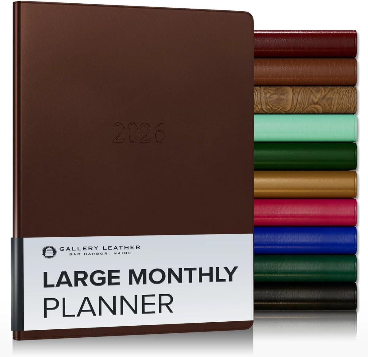 Gallery Leather Large Monthly Planner 2025-2026, Elegantly Bound Calendar Planner and Notebook with Stylish Gold-Gilded Page Edges, 18 Months - Freeport Metallic Bronze - 9.75x7.5"