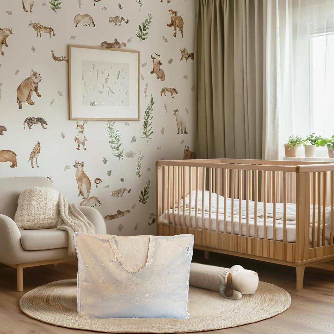 Storage Bag with Handles for Beddings, Comforters, Blankets, Pillows, Linens and Garments -Underbed/WardrobeThick Soft Breathable Closet Organizer Bag (Large (21"X15"X10"), Off-white)