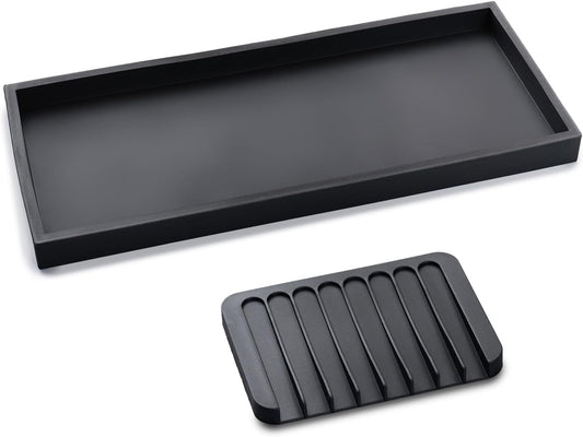 Bloss Vanity Tray with Soap Dish - 15.7" Silicone Tray for Bathroom/Kitchen Counter, Sink Vanity Trays with Soap Holder