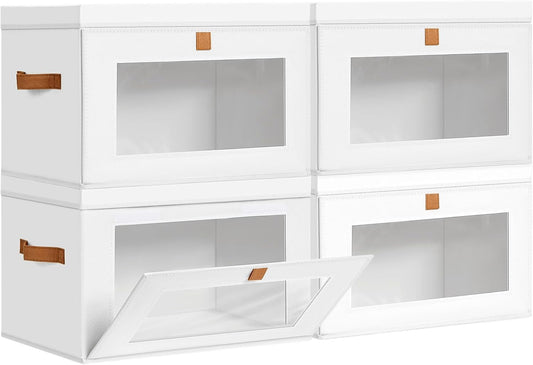 DIMJ Storage Bins with Lids - 4 Pack Large Fabric Closet Organizer with Window & Handles, Collapsible Decorative Storage Boxes for Shelves Under Bed, Books Clothes Blankets Sweaters Organization