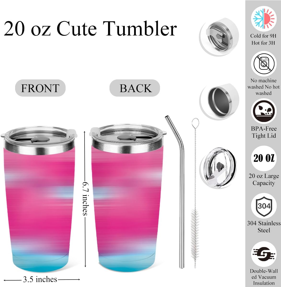 20 oz Insulated Tumbler, Tumbler with Lid Straw, Insulated Travel Coffee Mug Stainless Steel Cup for Cold Hot Drink Gift for Women Friend Girls Sister Christmas Birthday Friendship (Colorful Abstract)