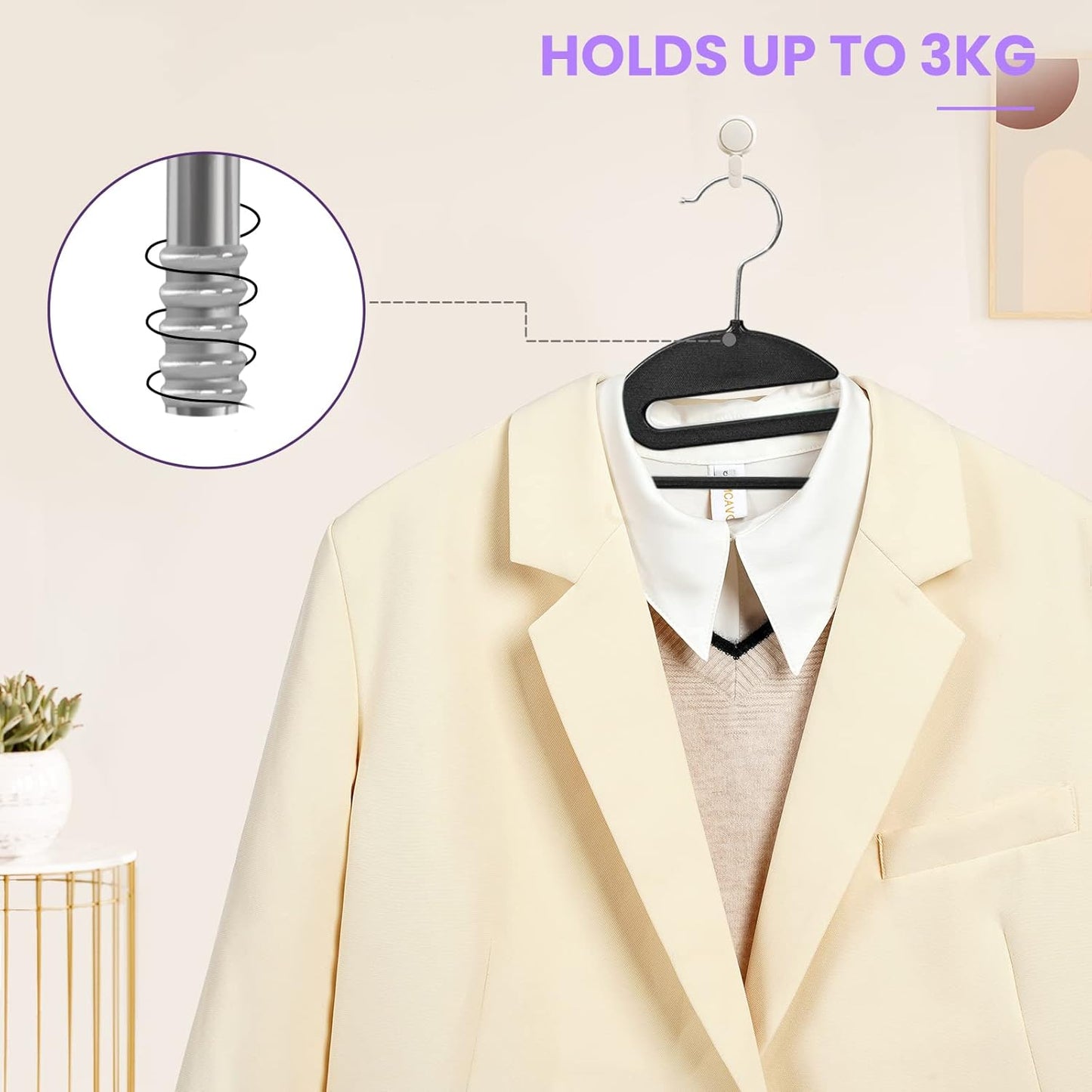 BAGAIL Plastic Hangers 50 Pack with Non-Slip Design,0.2 Inches Thick, 360°Swivel Hook Space Saving Organizer for Bedroom Closet,Shirts,Pants(Purple- S Shaped)