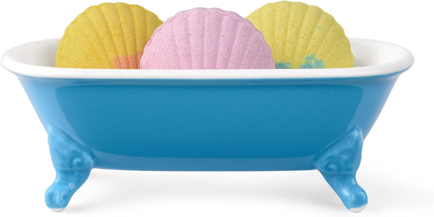 6.5" Ceramic Mini Decorative Clawfoot Bathtub Bar Soap Dish, Kitchen Sponge Holder and Shower Tray for Bathroom, 1 Pack(Pacific Blue)