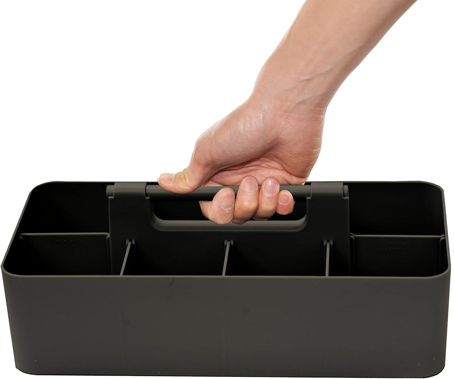 New Plastic Portable Makeup Organizer Caddy Tote Divided Basket Bin with Handle, for Bathroom Storage - Holds Blush Makeup Brushes, Eyeshadow Palette, Lipstick - Extra Large Made In USA (Black)