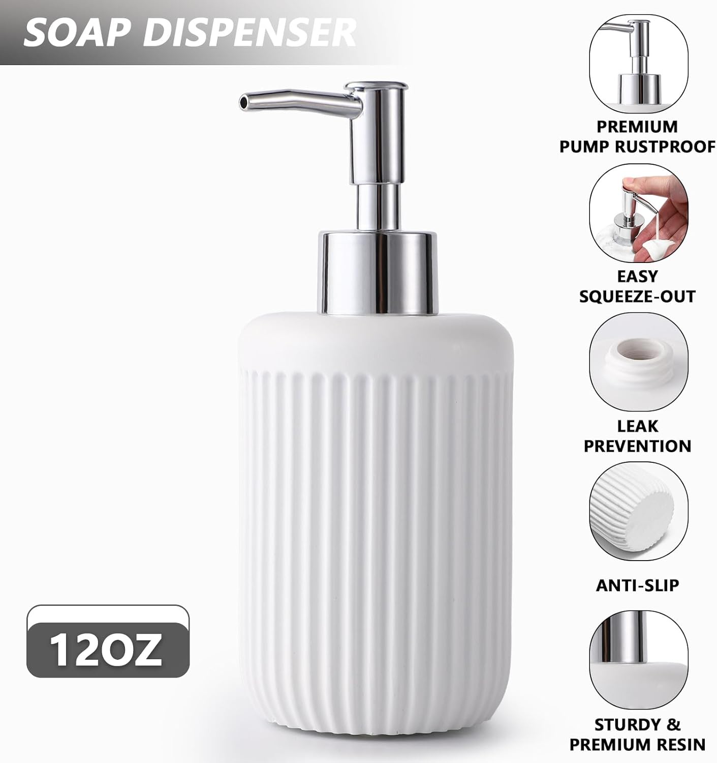 Resin White Bathroom Accessories Set 5 Pcs, Lotion Soap Dispenser, Toothbrush Holder, Bathroom Tumbler, Qtip Holder and Vanity Tray, Bathroom Countertop Organizer Set for Modern Home Apartment