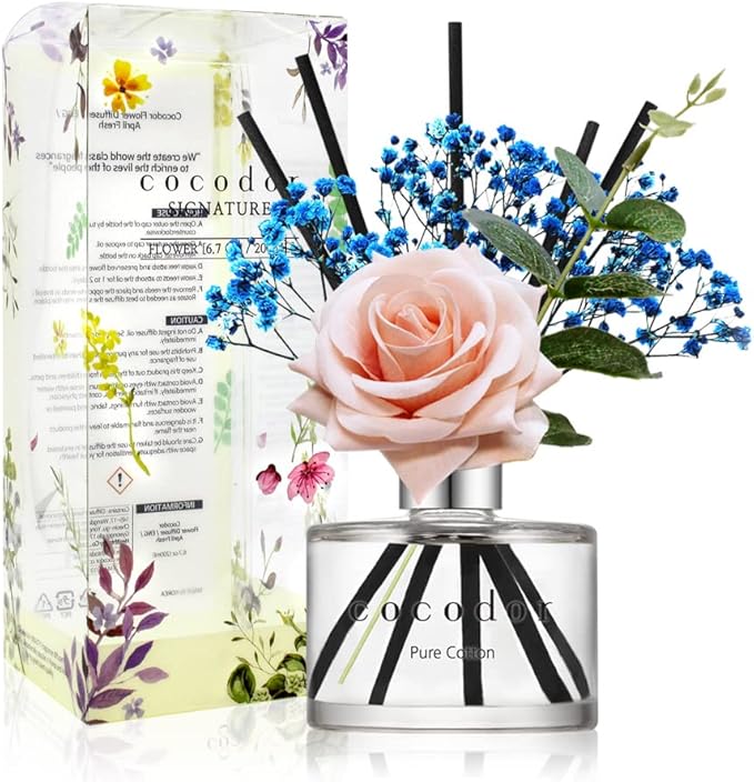 COCODOR Rose Flower Reed Diffuser/Pure Cotton/6.7oz(200ml)/1 Pack/Reed Diffuser, Reed Diffuser Set, Oil Diffuser & Reed Diffuser Sticks, Home Decor & Office Decor, Fragrance and Gifts