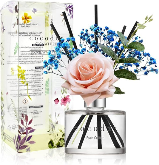 COCODOR Rose Flower Reed Diffuser/Pure Cotton/6.7oz(200ml)/1 Pack/Reed Diffuser, Reed Diffuser Set, Oil Diffuser & Reed Diffuser Sticks, Home Decor & Office Decor, Fragrance and Gifts