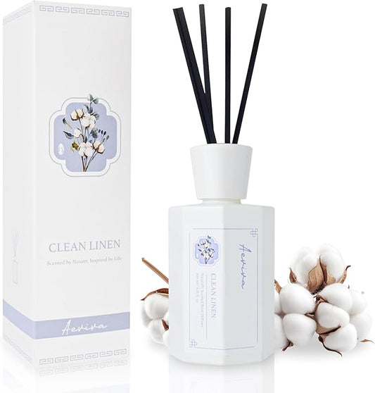 Reed Diffuser Set, 6.7 oz Clean Linen Scented Reed Diffusers for Home with Sticks, Home Fragrance Oil Scent Diffuser for Bathroom, Decor & Gift