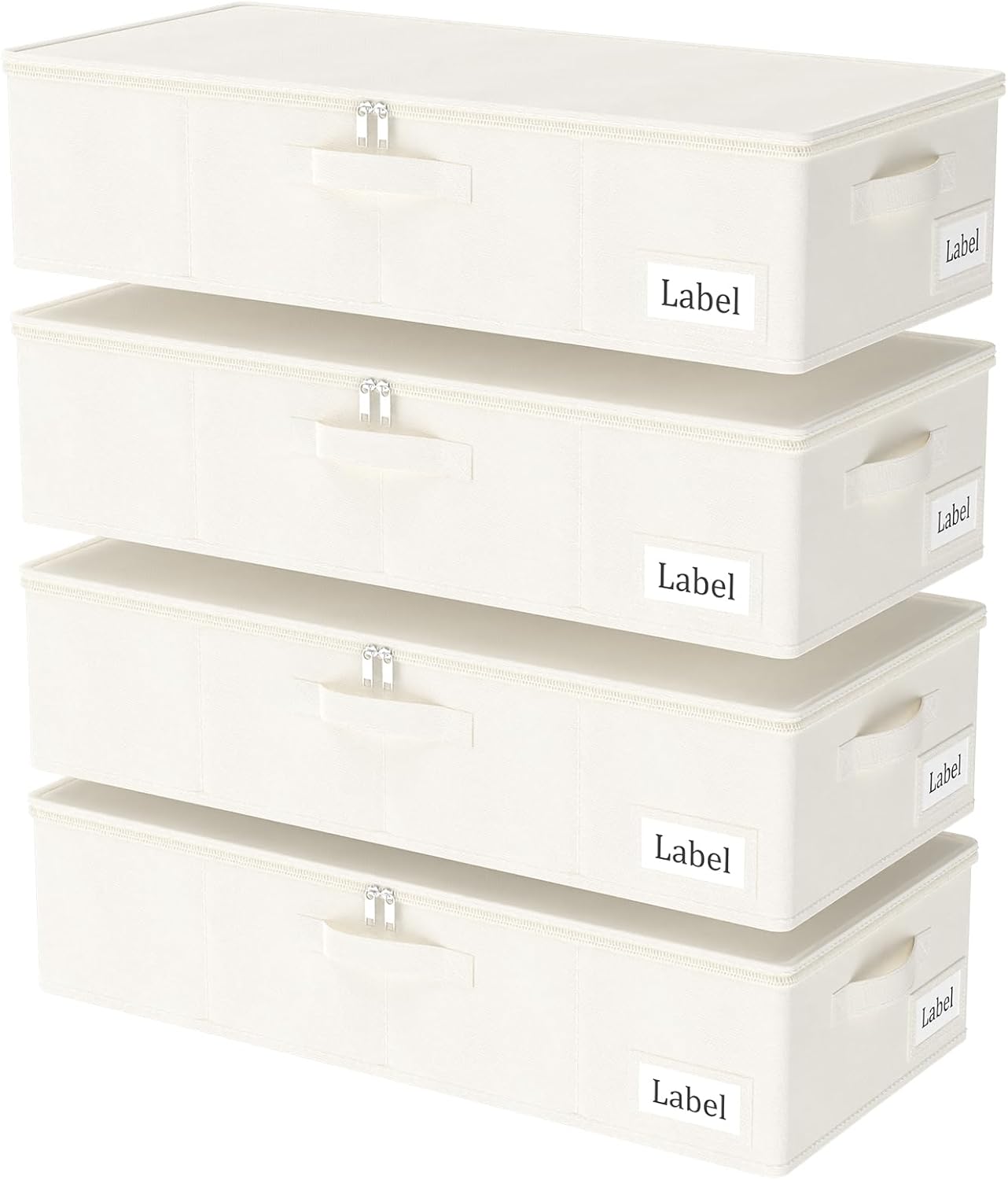 Yawinhe Underbed Bags, Storage Containers Bags with Lid, Foldable Blanket Bins, with Sturdy Zipper und Label Holders, for Clothing, 23.6''Lx11.8''Wx6''H, 4 Pack, Beige