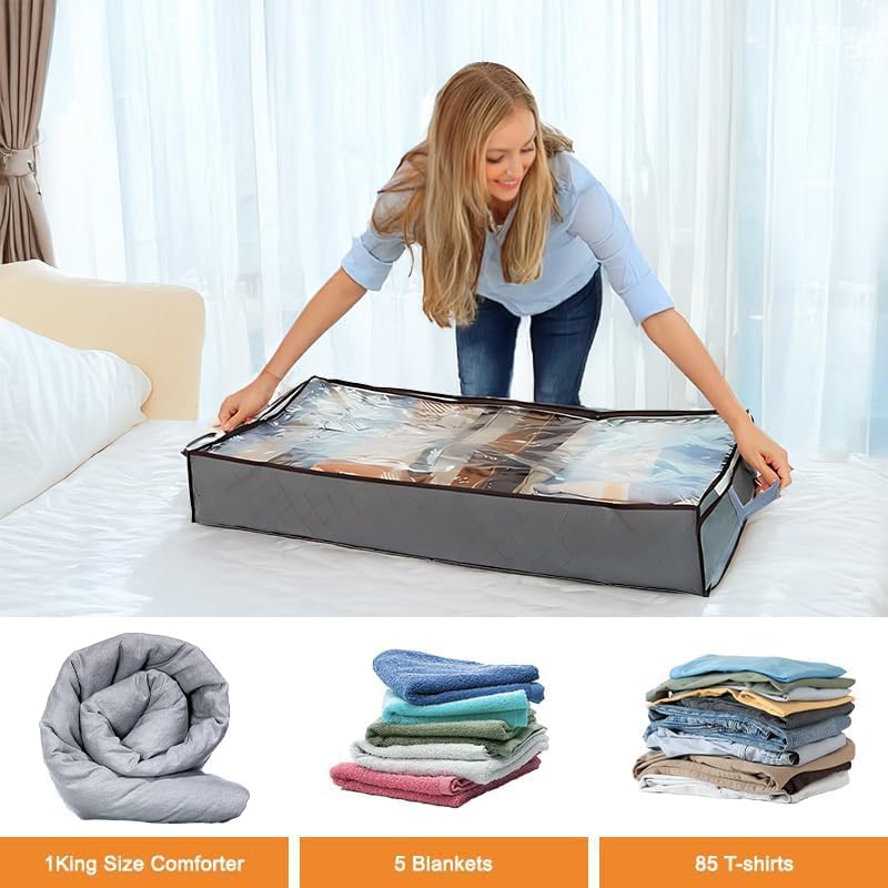 90L Under Bed Storage Containers, Closet Organizers and Storage Bins, Foldable Underbed Storage Bags for Blankets, Towels, Comforter, Sweaters, Linen Sheets, Wrapping Paper (Grey, 4 Pack)