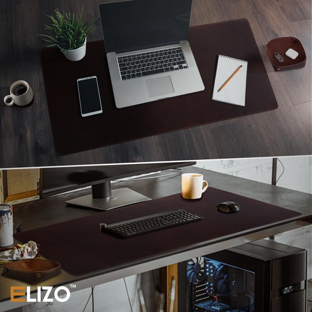 ELIZO Genuine Leather Desk Pad Leather Desk Mat (Hickory, 31x15.6 Single Layer)