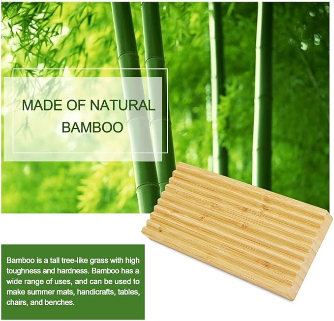 Bamboo Soap Dish Holder - Soap Saver - Natural Bamboo Wood Soap Dish with Drain Tray for Shower Bathroom Bathtub Kitchen Extend Soap Life (1)