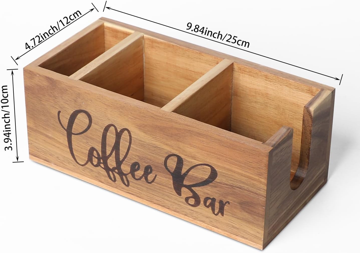 Acacia Wood Station Organizer,Coffee Station Organizer for Cup Lid Stirrers Pod, Disposable Coffee Cup Holder, Farmhouse Accessories Decor, Brown Labeled Coffee Bar