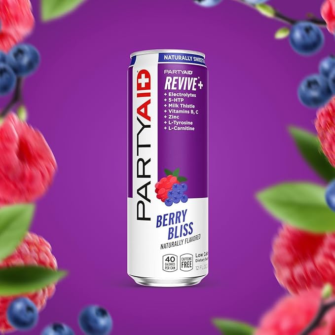 PARTYAID Rehab Blend, Feel Good Tonight and Tomorrow, Contains 5-HTP, B-Complex, Milk Thistle, Electrolytes, No Artificial Flavors or Sweeteners, Caffeine-Free, 12 Fl Oz (Pack of 12)