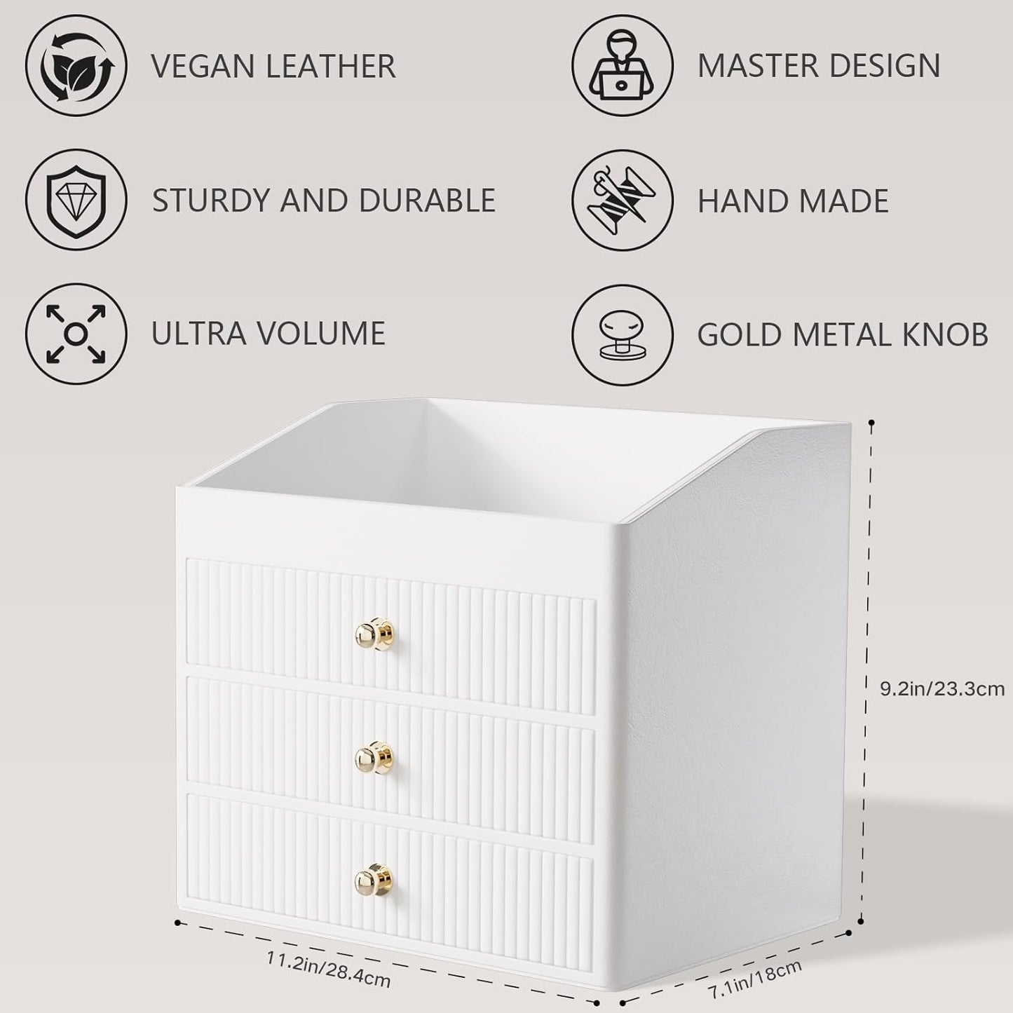 Vanity Organizers,Luxury Skincare Organizer with 3 Tier Drawers,Beige White Large Capacity Cosmetic Organizer Countertop for Makeup Brush,Dresser,Bedroom,Bathroom,Mom Gifts,Mom Birthday Gifts