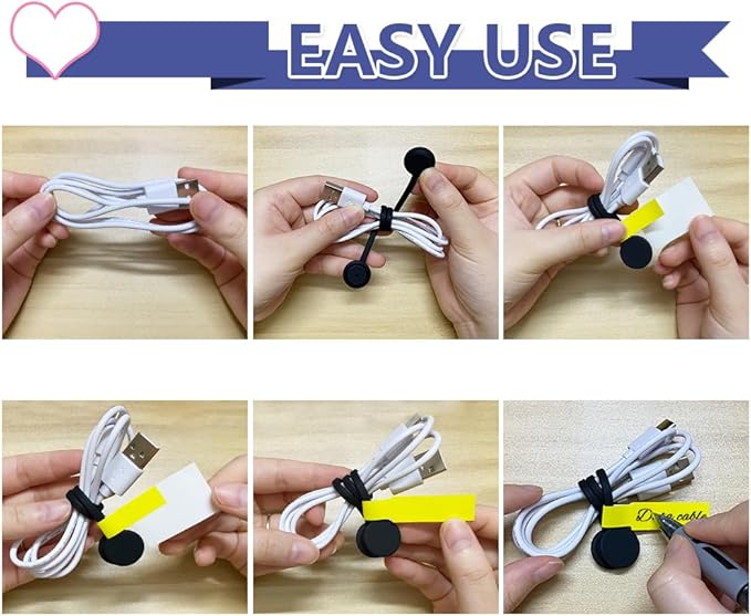 Kanemc 7.9'' Long Magnetic Cord Tie With Labels, Cable Straps Twist Ties Wire Tags Silicone Cord Wrap For HDMI Ethernet Cable Laptop Phone Charging Cords Kitchen Appliances Organization (10Pcs-Black)