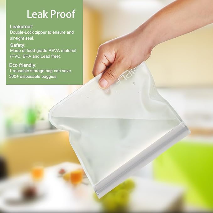 SPLF 10 Pack Reusable Sandwich Bags Dishwasher Safe, Reusable Quart Freezer Bags, Extra Thick Leakproof Food Storage Bags Silicone and Plastic Free for Marinate Meats, Cereal, Lunch, Travel Items Gray