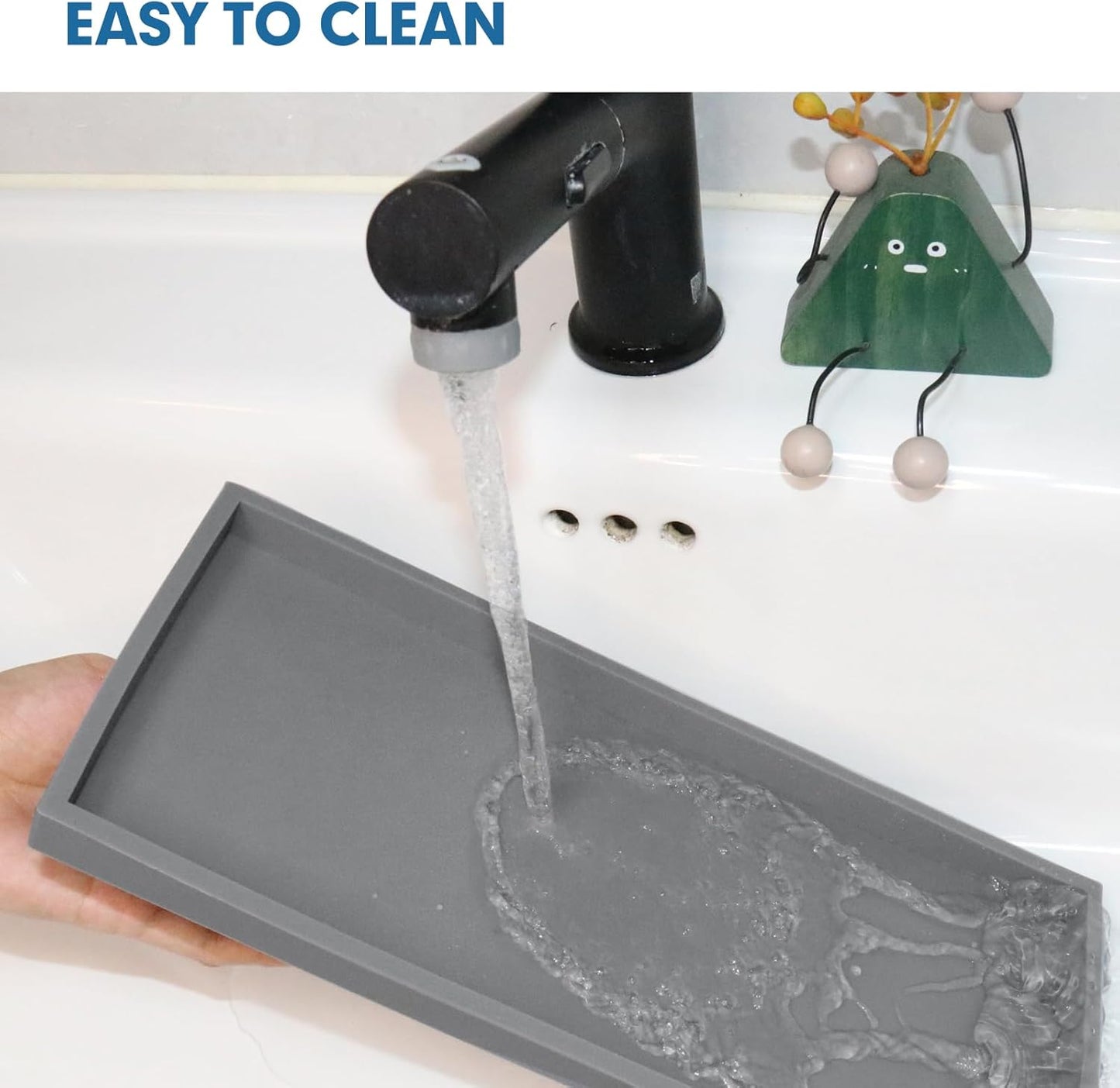 Bloss Silicone Tray Set for Bathroom/Kitchen - 15.7" Bathroom Soap Dispenser Tray and Soap Holder, Silicone Vanity Trays Countertop Organizer for Scrubber, Perfume, Jewelry, Candle Tray