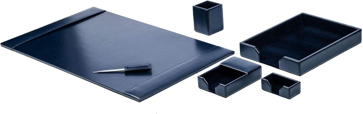 DACASSO Bonded Leather Desk Set - Luxury Leather Desk Pad & Desk Organization Essentials (Navy Blue, 6 Piece)