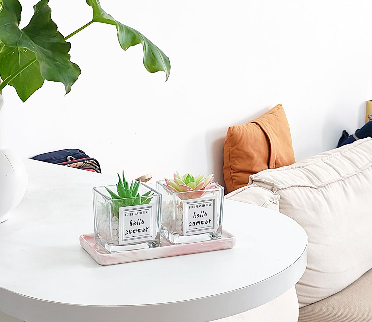 6.4" Porcelain Small Bathroom Tray, Ceramic Countertop and Vanity Tray for Cosmetics, Perfume, Jewelry, Candle - Kitchen Soap Tray for Kitchen Counter (Pink)