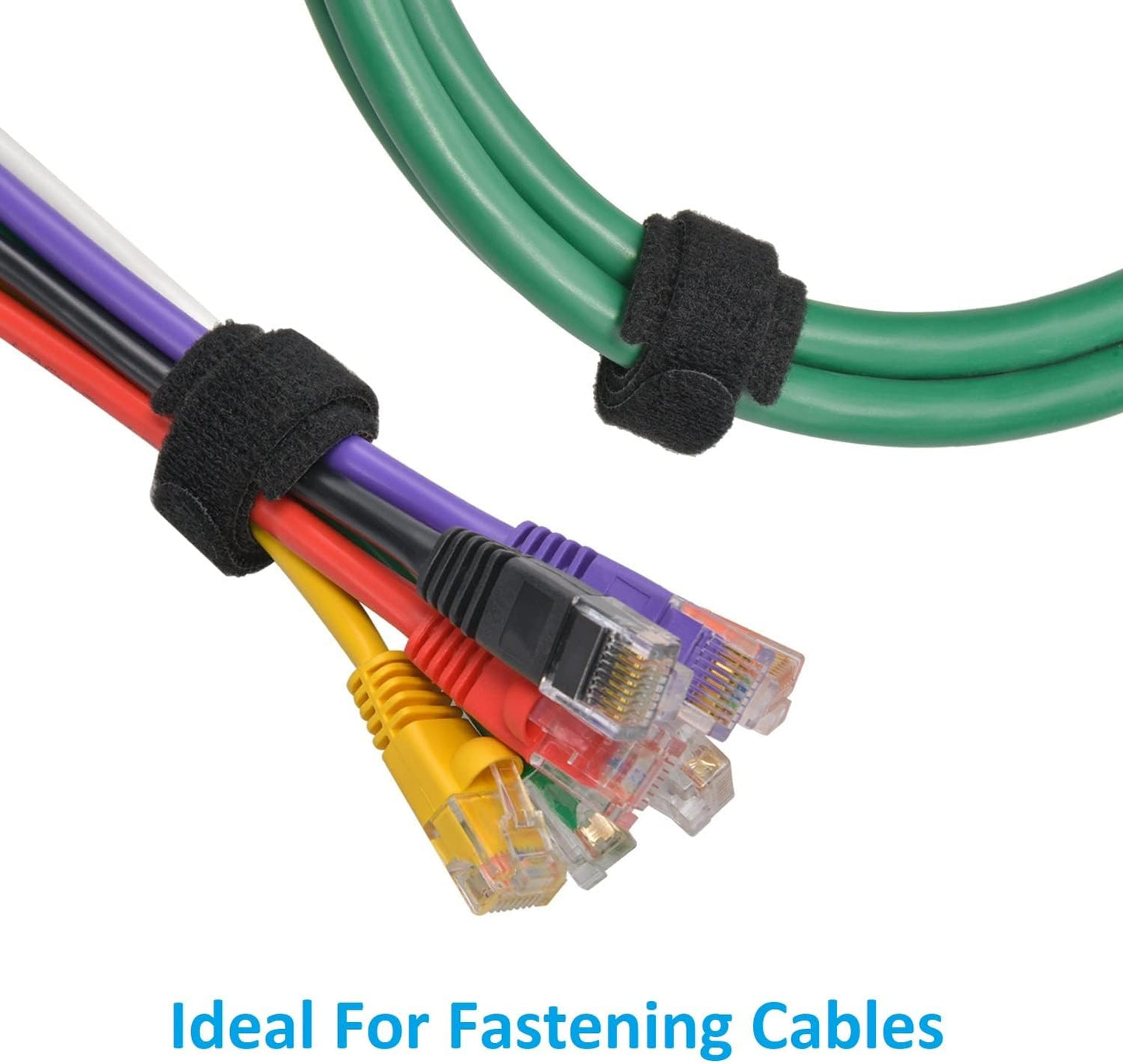 8" (100-Pack) Reusable Hook and Loop Self Gripping Black Fastening Cable Ties - Multipurpose Microfiber Cloth Cable Organizer Ties