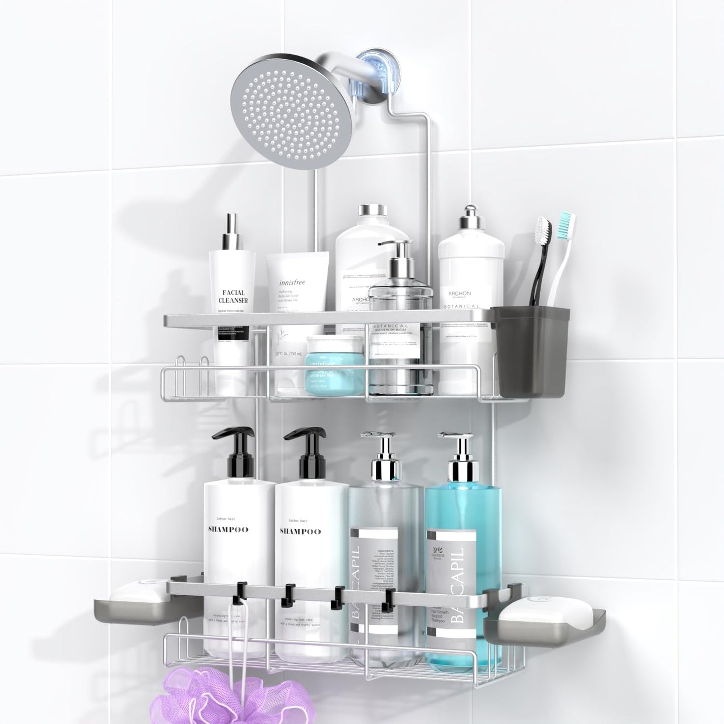 Shower Caddy Hanging Bathroom Organizer: Rustproof Shower Shelf for Inside Shower - No Drilling Shower Racks Over Showerhead - Bath Shelves Rack for Shampoo Soap Chrome