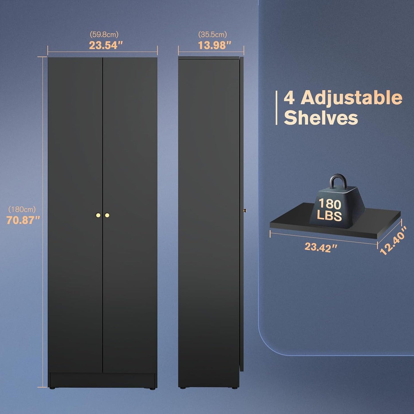 72" Tall Steel Garage Storage Cabinet with 2 Doors and 4 Adjustable Shelves, Metal File Cabinet,Tool Cabinets for Office,Home,Office,Garage,School,Shop, Required-Assembly